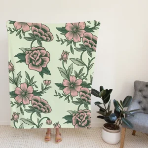 Seamless Botanical Floral Pattern Fleece Blanket