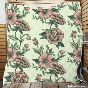 Seamless Botanical Floral Pattern Quilt Blanket