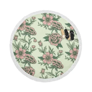 Seamless Botanical Floral Pattern Round Beach Towel