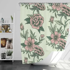 Seamless Botanical Floral Pattern Shower Curtain