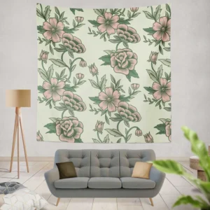 Seamless Botanical Floral Pattern Wall Tapestry