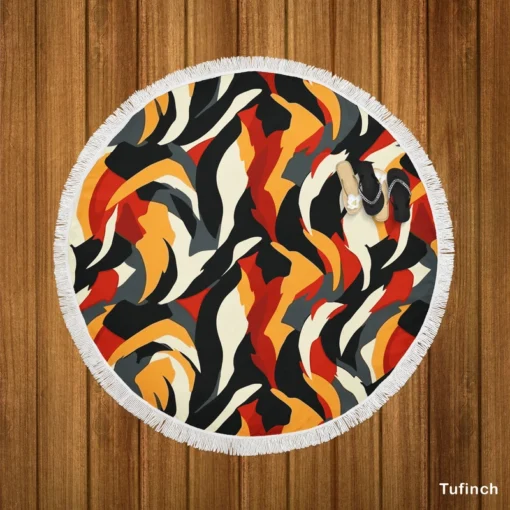 Seamless Floral Collage Pattern Design Round Beach Towel