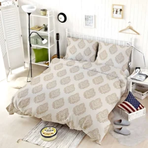 Seamless Tan Brown Damask Pattern Bedding Set