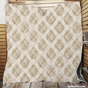 Seamless Tan Brown Damask Pattern Quilt Blanket