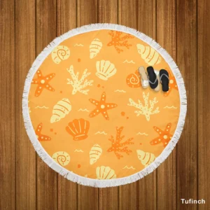 Seashell Marine Creatures Pattern Round Beach Towel