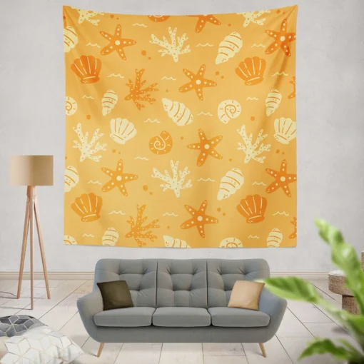 Seashell Marine Creatures Pattern Wall Tapestry