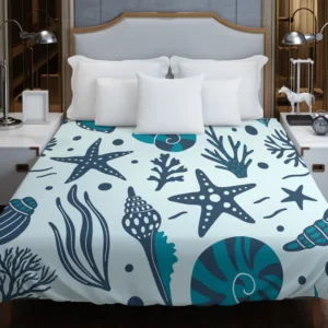 Seashells Starfish Sea Plants And Corals Duvet Cover