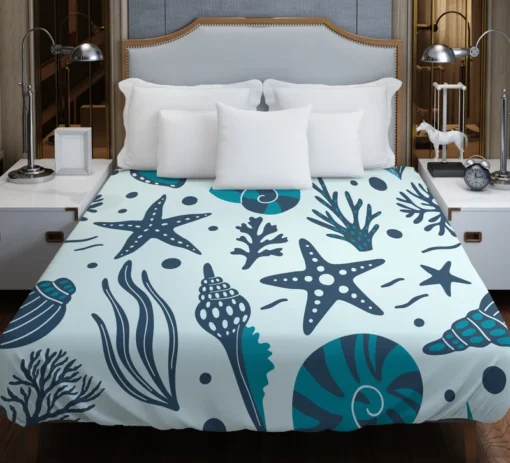 Seashells Starfish Sea Plants And Corals Duvet Cover