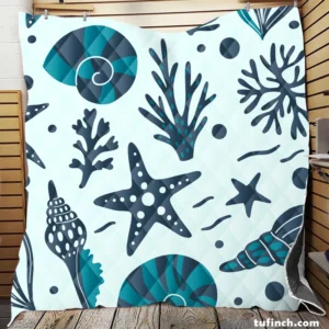 Seashells Starfish Sea Plants And Corals Quilt Blanket