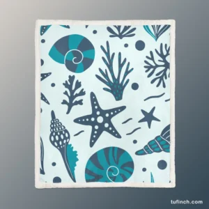 Seashells Starfish Sea Plants And Corals Sherpa Fleece Blanket 1