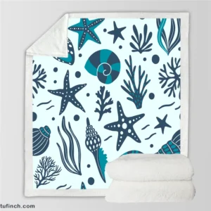 Seashells Starfish Sea Plants And Corals Sherpa Fleece Blanket