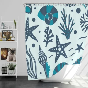 Seashells Starfish Sea Plants And Corals Shower Curtain