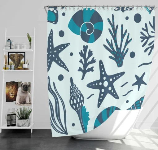 Seashells Starfish Sea Plants And Corals Shower Curtain