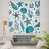 Seashells Starfish Sea Plants And Corals Wall Tapestry