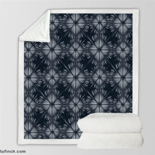 Shibori Indigo Ikat Design Sherpa Fleece Blanket