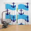 Ship Anchor On Blue White Wavy Stripes Curtain