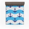 Ship Anchor On Blue White Wavy Stripes Fitted Sheet