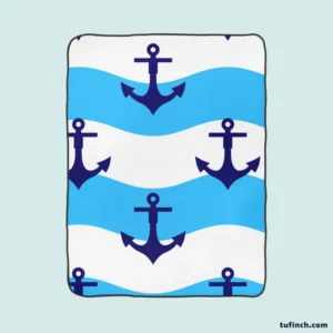 Ship Anchor On Blue White Wavy Stripes Fleece Blanket 1