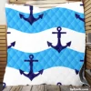 Ship Anchor On Blue White Wavy Stripes Quilt Blanket