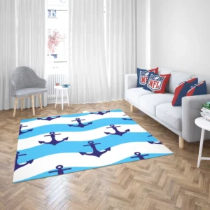 Ship Anchor On Blue White Wavy Stripes Rug 2