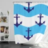 Ship Anchor On Blue White Wavy Stripes Shower Curtain