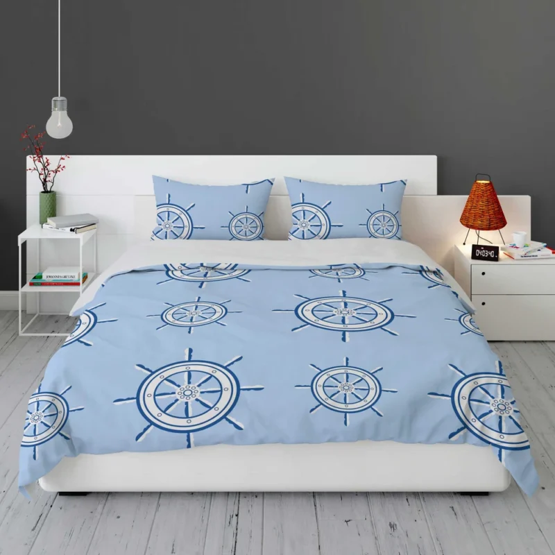 Ship Steering Wheel Nautical Pattern Bedding Set 1