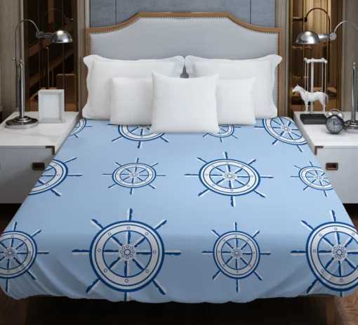 Ship Steering Wheel Nautical Pattern Duvet Cover