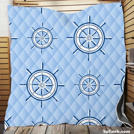 Ship Steering Wheel Nautical Pattern Quilt Blanket