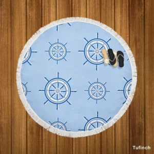 Ship Steering Wheel Nautical Pattern Round Beach Towel