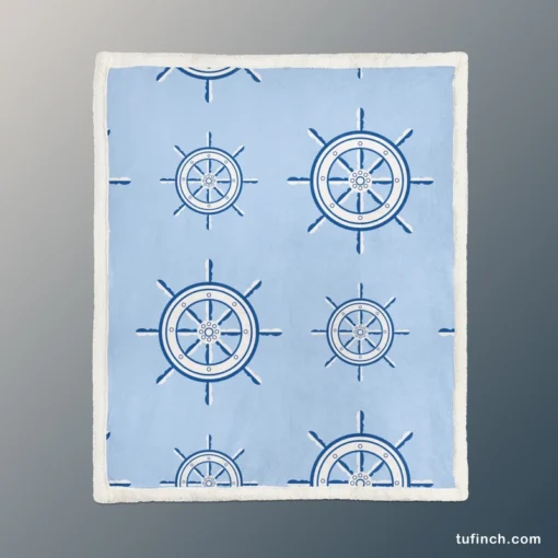 Ship Steering Wheel Nautical Pattern Sherpa Fleece Blanket 1