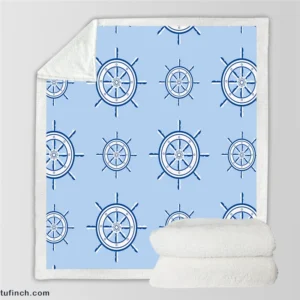 Ship Steering Wheel Nautical Pattern Sherpa Fleece Blanket