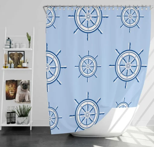 Ship Steering Wheel Nautical Pattern Shower Curtain