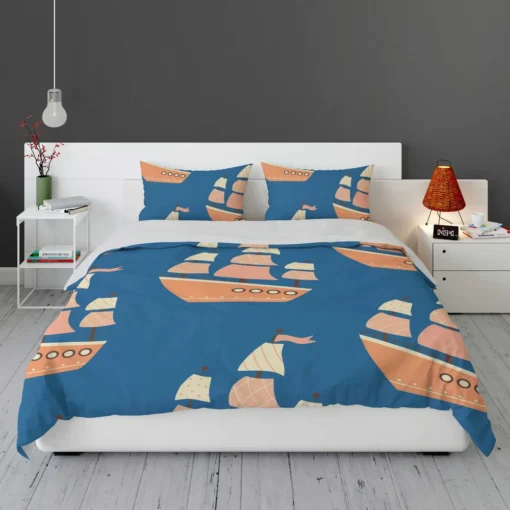 Ship With Sails Nautical Pattern Bedding Set 1