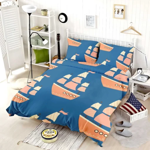 Ship With Sails Nautical Pattern Bedding Set