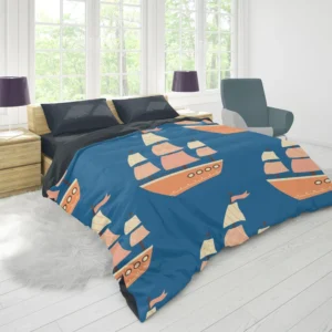 Ship With Sails Nautical Pattern Duvet Cover 1