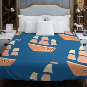 Ship With Sails Nautical Pattern Duvet Cover