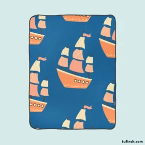 Ship With Sails Nautical Pattern Fleece Blanket 1