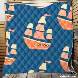 Ship With Sails Nautical Pattern Quilt Blanket