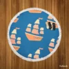 Ship With Sails Nautical Pattern Round Beach Towel