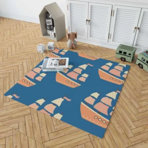 Ship With Sails Nautical Pattern Rug 1