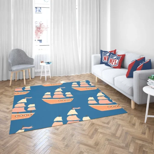 Ship With Sails Nautical Pattern Rug 2