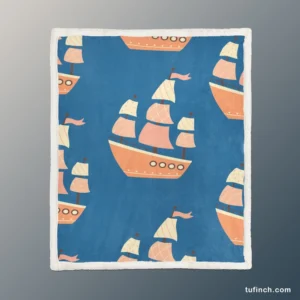 Ship With Sails Nautical Pattern Sherpa Fleece Blanket 1