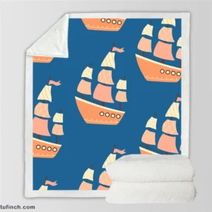 Ship With Sails Nautical Pattern Sherpa Fleece Blanket