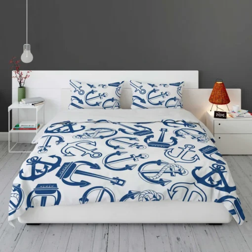 Silhouette Of Marine Anchors Bedding Set 1