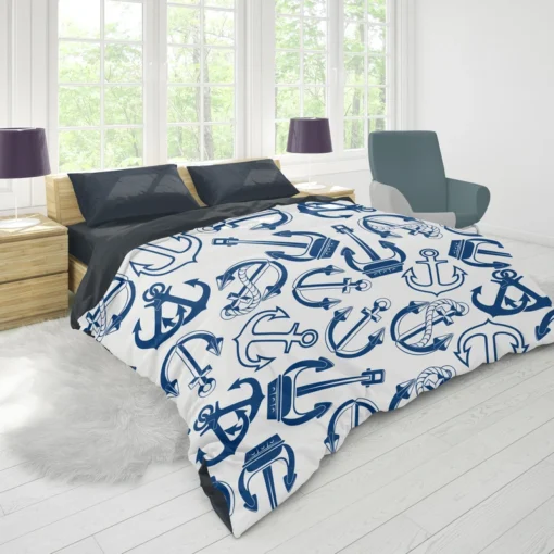 Silhouette Of Marine Anchors Duvet Cover 1