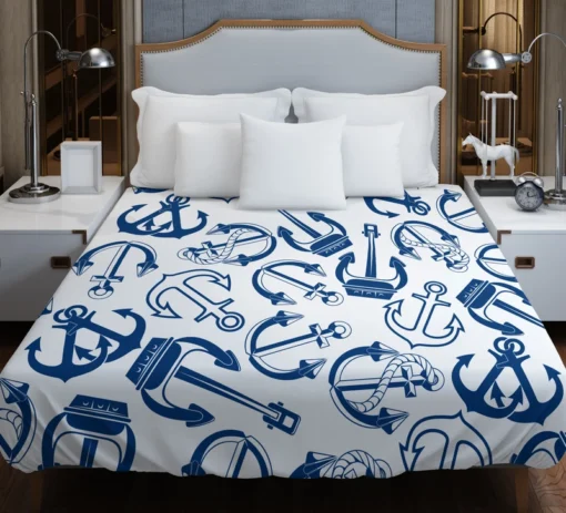 Silhouette Of Marine Anchors Duvet Cover