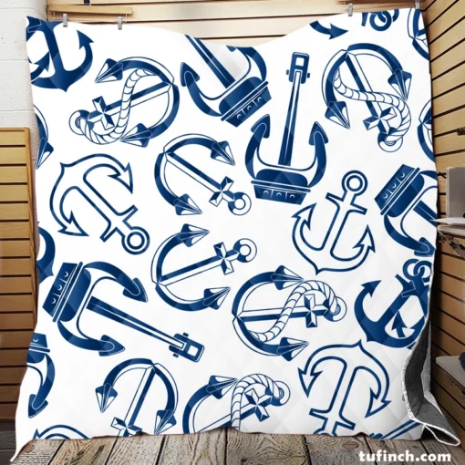 Silhouette Of Marine Anchors Quilt Blanket