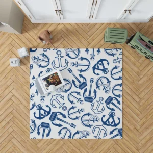 Silhouette Of Marine Anchors Rug