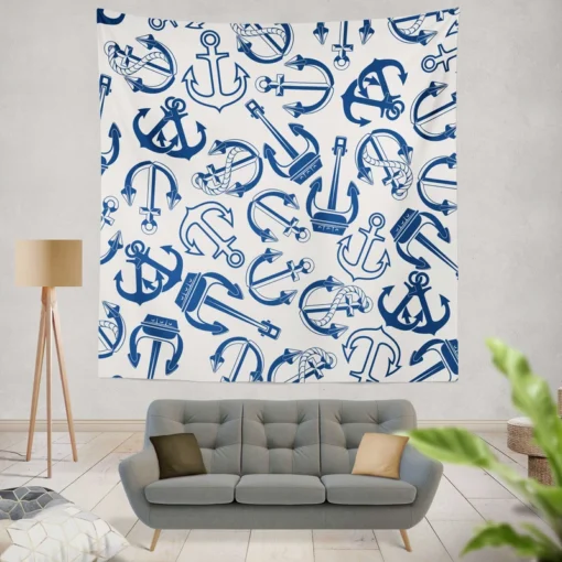 Silhouette Of Marine Anchors Wall Tapestry