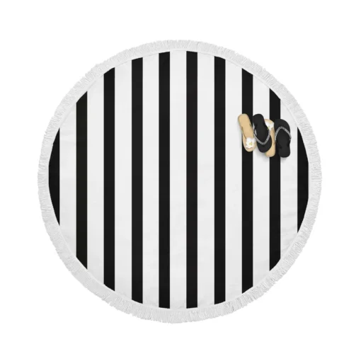 Simple Black Striped Background Pattern Round Beach Towel